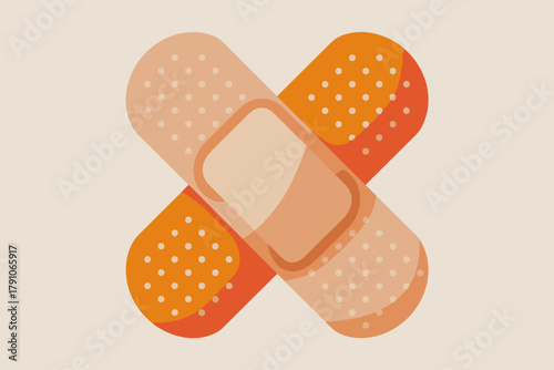 Playful Illustration of Crossing Adhesive Bandages in Warm Tones for Creative Health and Wellness Themes