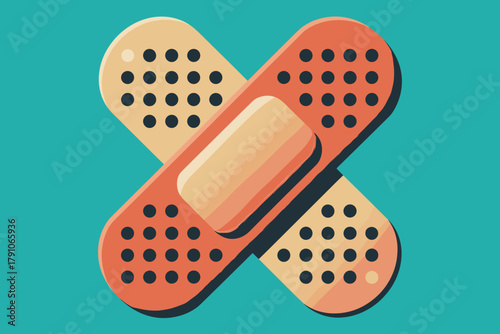 Creative Medical Icon of Crossed Band-Aids on Vibrant Teal Background