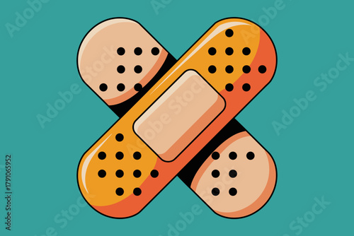 Playful Cartoon-Style Band-Aids Crossed on Vibrant Aquamarine Background for Healing Concept