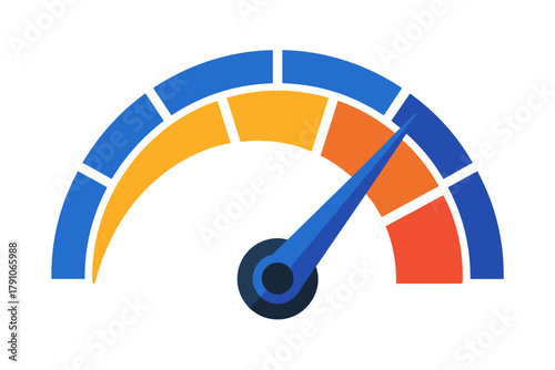 Dynamic Performance Gauge with Bright Blue and Orange Color Scheme Indicating High Levels