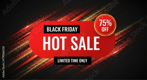 Captivating visual that heralds the highly anticipated Black Friday event, promoting a Hot Sale with a remarkable 75% discount, all within a limited timeframe.  vector illustration