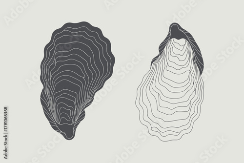 Minimalist Line Art of Two Oyster Shells on Soft Neutral Background