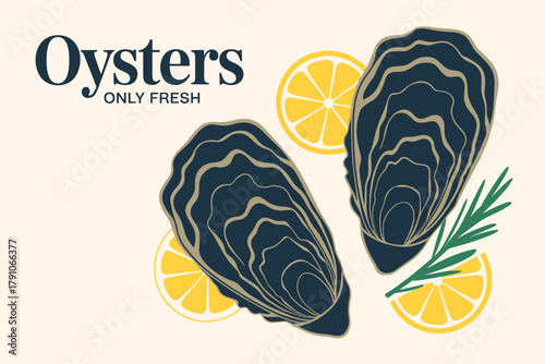 Fresh Oysters with Lemon and Rosemary on Elegant Cream Background for Culinary Delights