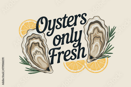 Fresh Oysters Graphic with Citrus and Herbs for Coastal Dining Ambiance