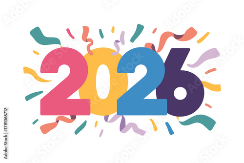 Colorful Celebration of the New Year 2026 with Festive Confetti and Energetic Vibes