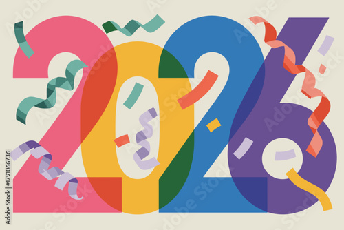 Vibrant New Year 2026 Celebration with Colorful Streamers and Festive Atmosphere