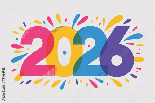 Vibrant and Playful 2026 Celebration Graphic with Colorful Splash Elements