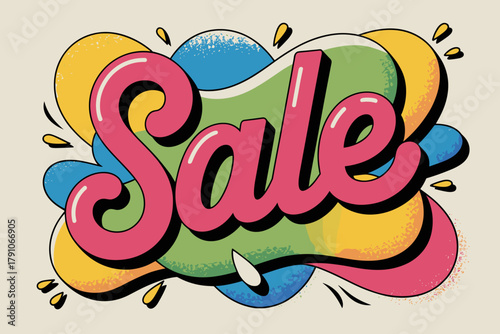 Colorful Sale Announcement with Bold Typography and Playful Background Design