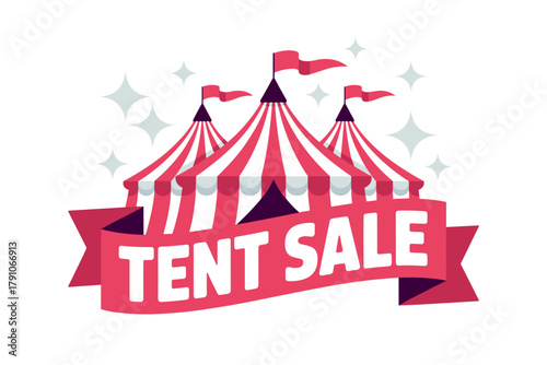 Exciting Tent Sale Banner Design in Bold Pink and White with Festive Elements