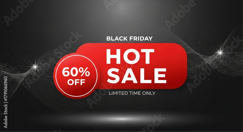 A dynamic promotional graphic bursts with energy, drawing attention to a limited-time Black Friday sale offering a generous discount.  vector illustration