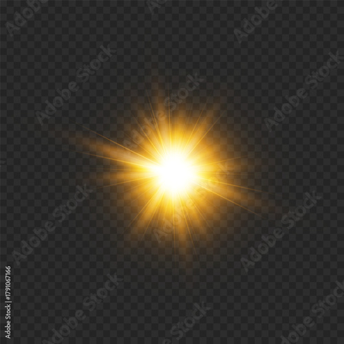 bright golden flare with radiant starburst and glowing rays,