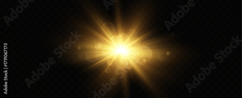 bright golden flare with radiant starburst and glowing rays,