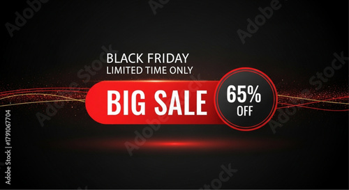 A dynamic and captivating graphic, with a striking layout showcasing a 'Big Sale' on Black Friday, promoting enticing 65% off deals. vector illustration