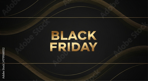 Black Friday gold text on elegant black background design for big sale season. vector illustration