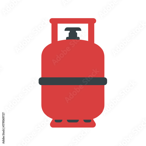 Illustration of a red propane tank with black band and handle on a white background image view icon