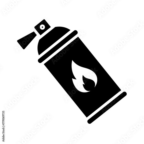 Illustration of a black spray can with a flame symbol on its side in a simple graphic style image icon