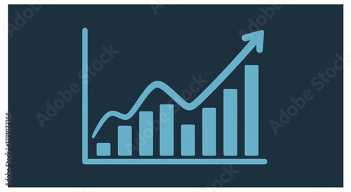 Graph illustration depicting upward trend in data analysis, showcasing bars and line chart elements, representing growth and success in business metrics and performance evaluation