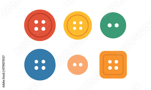 button, sewing, craft, fabric, clothing, fastener, accessory, needlework, diy, hobby, textile, fashion, design, illustration, graphic, icon, set, red, yellow, green, blue, orange, round, square, simpl