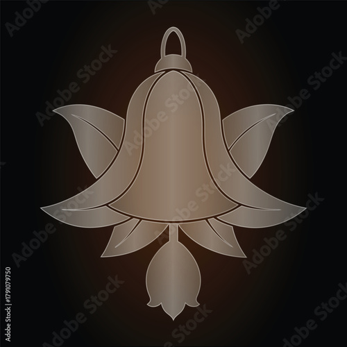 Stylized bell-shaped flower with leaves on dark glass morphism background