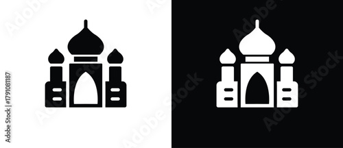 Mosque Flat Icon, City Building, Vector Sign Illustration. Building Architecture Icon. Black and white icon.