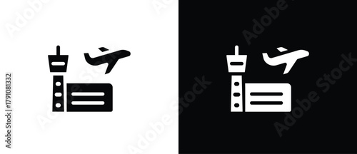 Airports Flat Icon, City Building, Vector Sign Illustration. Building Architecture Icon. Black and white icon.