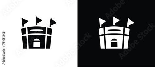 Icon of Sports Field, Arena Flat Icon, City Building, Vector Sign Illustration. Building Architecture Icon. Black and white icon.