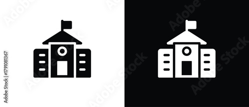School  Flat Icon, City Building, Vector Sign Illustration. Building Architecture Icon. Black and white icon.
