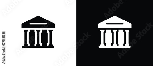 Bank Flat Icon, City Building, Banks Vector Sign Illustration. Building Architecture Icon. Black and white icon.