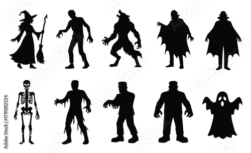 halloween, monster, silhouette, witch, zombie, werewolf, vampire, skeleton, mummy, frankenstein, ghost, spooky, scary, costume, character, creature, horror, night, evil, dark, supernatural, mythical, 