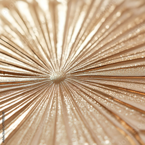 Metallic ornament with radial sunburst pattern and champagne finish