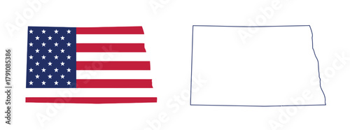 north dakota, state, usa, united states, america, map, outline, silhouette, shape, american flag, stars and stripes, red, white, blue, patriotic, geography, cartography, territory, border, contour, il