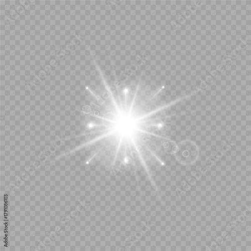White Starburst Light Flare  Overlay on Transparent Background
