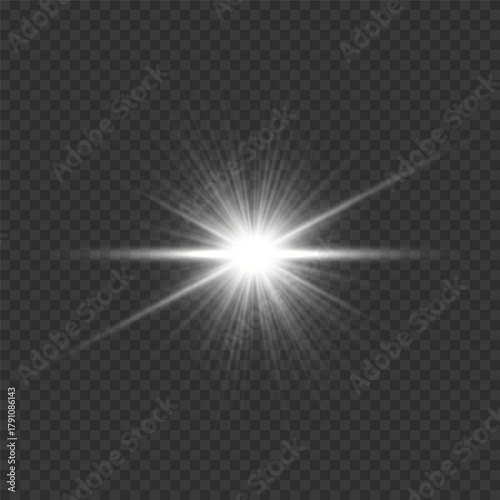 White Starburst Light Flare  Overlay on Transparent Background