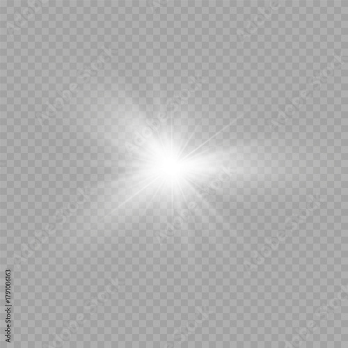 White Starburst Light Flare  Overlay on Transparent Background