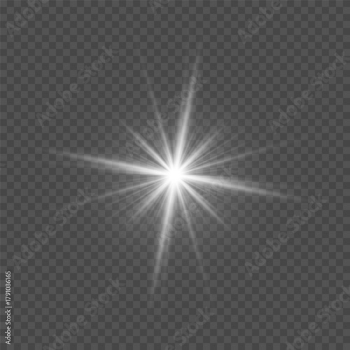 White Starburst Light Flare  Overlay on Transparent Background