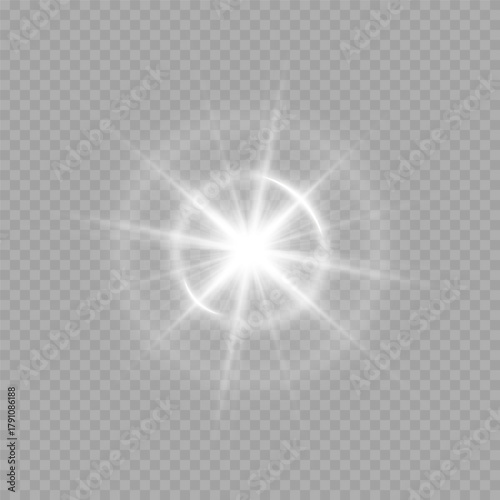 White Starburst Light Flare  Overlay on Transparent Background