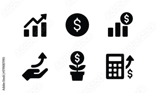 finance, money, growth, investment, profit, calculator, hand, arrow, coin, plant, pot, graph, chart, dollar sign, business, economy, savings, success, income, wealth, financial planning, return, inves