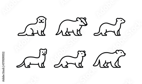 weasel, ferret, icon, outline, simple, vector, drawing, animal, nature, wildlife, mammal, graphic, design, element, illustration, set, collection, minimal, clean, white background, isolated, weasel ic