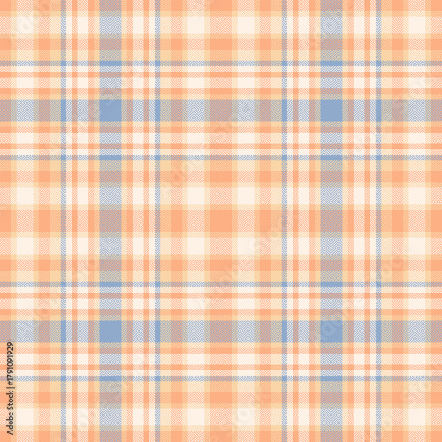 Cutout check plaid texture, horizontal background seamless pattern. Customized tartan fabric textile vector in orange and old lace colors.