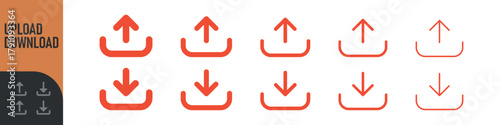 Download and upload icon button set for web design or interface. Vector illustration. Color icon set
