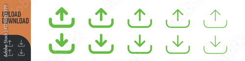 Download and upload icon button set for web design or interface. Vector illustration. Color icon set