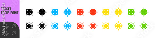 Minimal target or focus point icons in modern style. for design elements related to focus, aim, location, or accuracy, crosshair indicators, precision icon. Color set icon