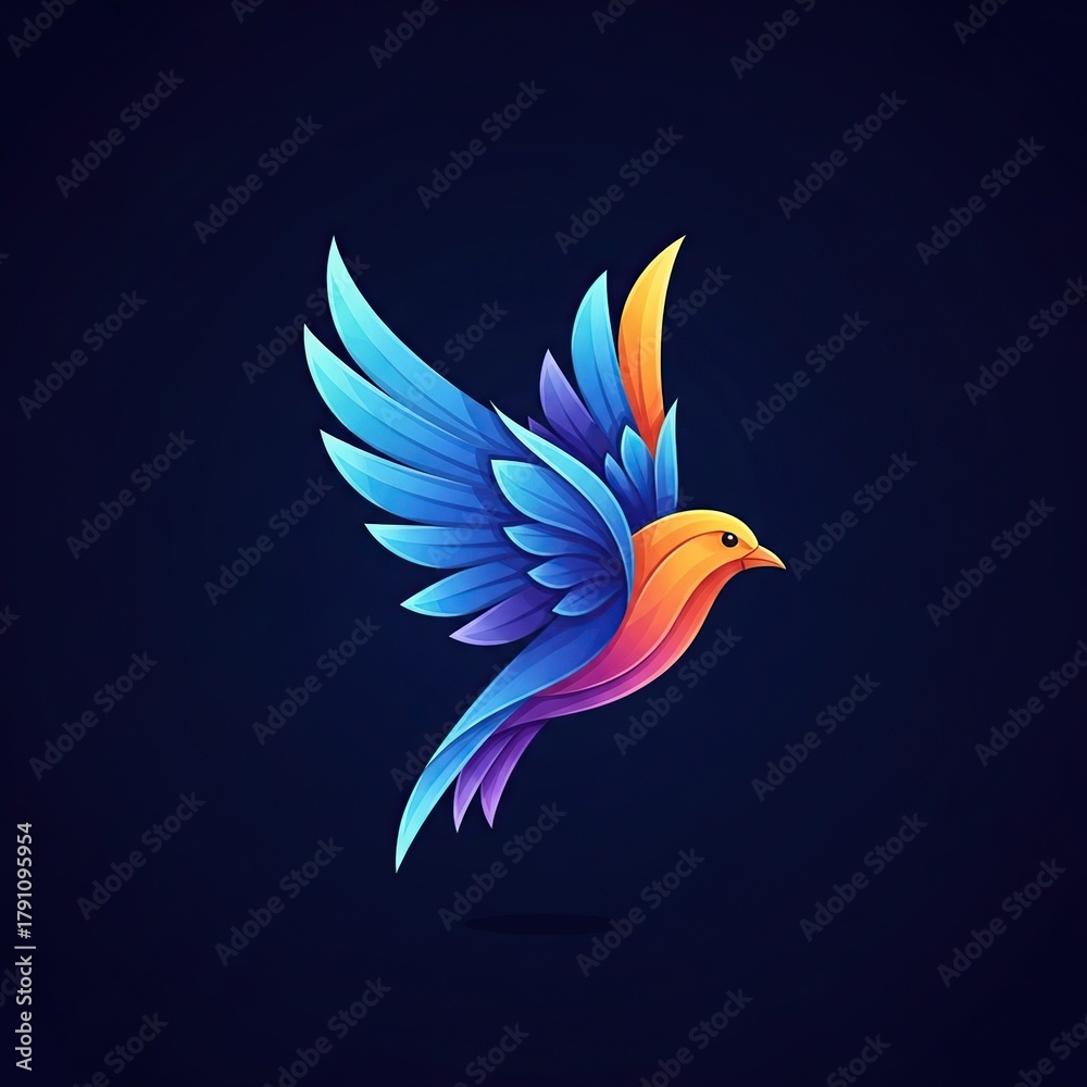Obraz premium Colorful bird illustration with vibrant gradient feathers against a dark background for modern design