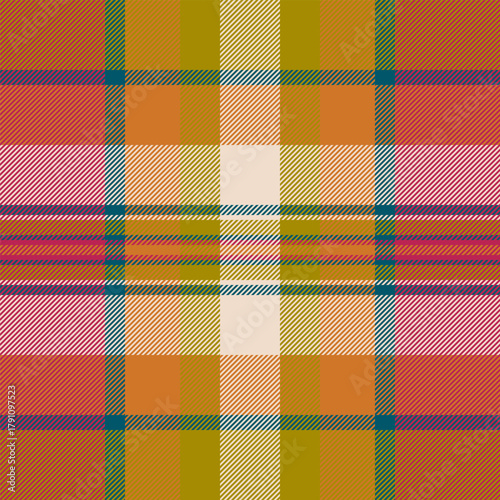 Rough pattern tartan seamless, 30s texture fabric plaid. Gift paper textile check vector background in temptation and yellow colors.