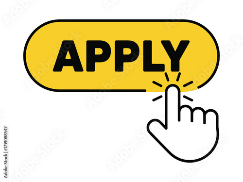 Finger clicks on a yellow button with the word APPLY, symbolizing action.