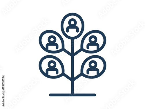 A conceptual illustration of a family tree with five interconnected figures representing lineage and relationships.