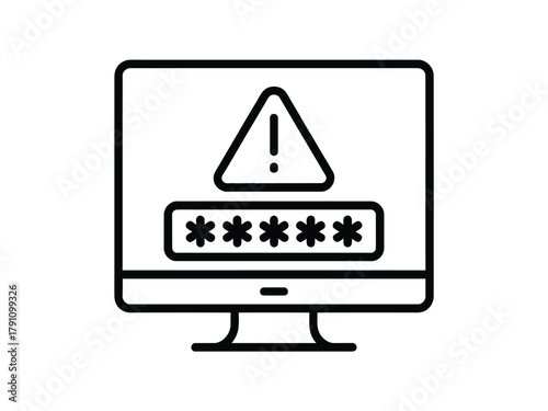 A computer screen displays a warning sign above a password field, indicating a security alert.