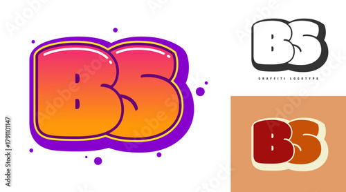 BS logo design for festival or party. Initial letter b and s in graffiti style. Creative modern lettering company name of font typography. Kids trendy logotype or identity.