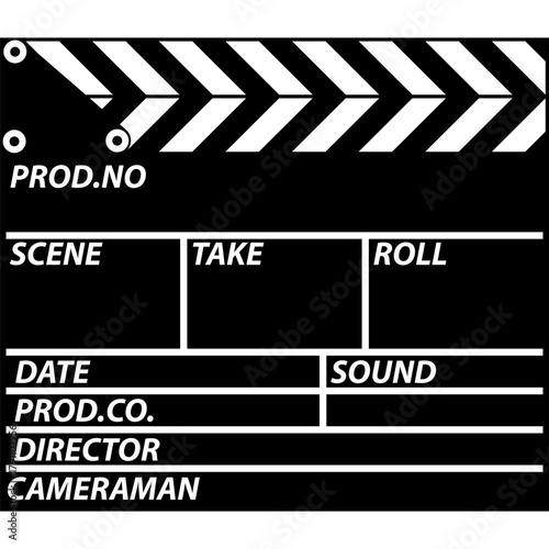 Film clapperboard with empty fields for scene, take, and production details in studio setting