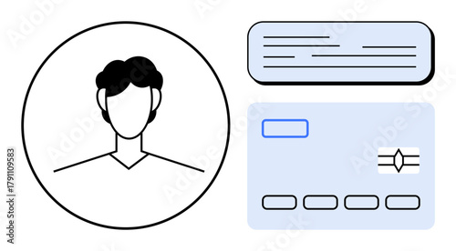 User avatar, form with text fields, and ID card beside each other. Ideal for identity verification, online registration, user account setup, profile completion, financial services, personal data